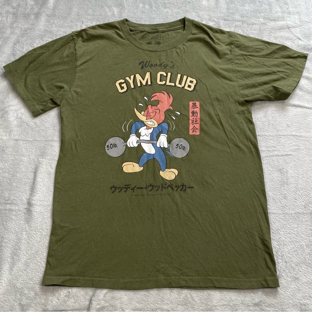 Woody Woodpecker Shirt Large Womens Riot Society‎ Cartoon Gym Club Green